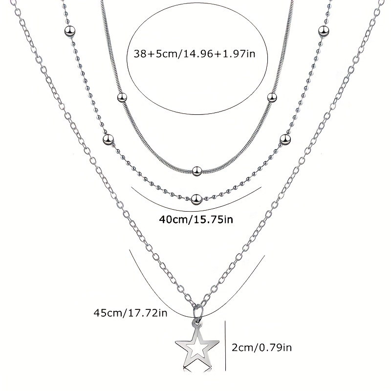 Women's Triple Layer Beaded Necklace with Star Pendant